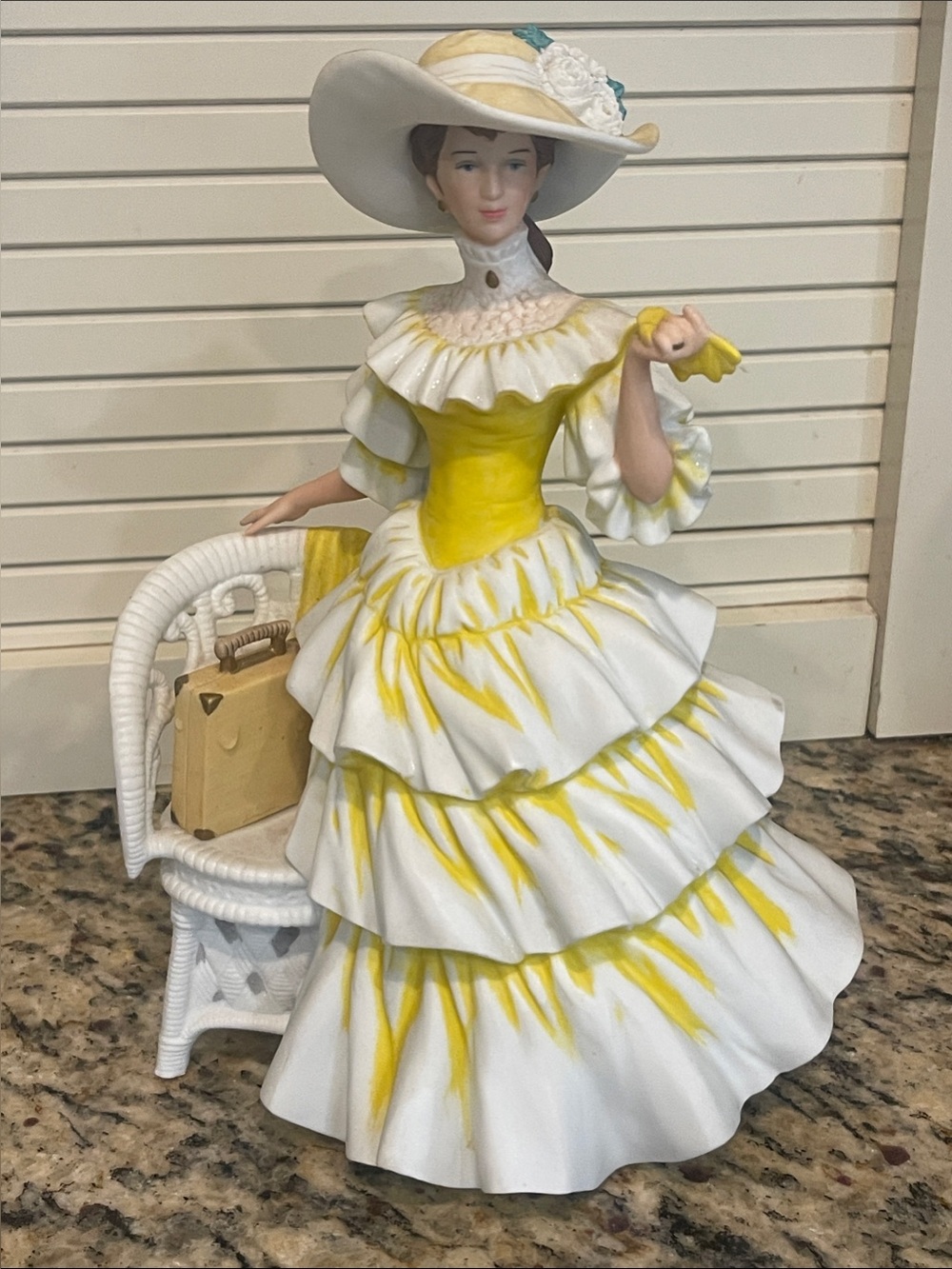 Avon Porcelain Lady Figurine in White and Yellow